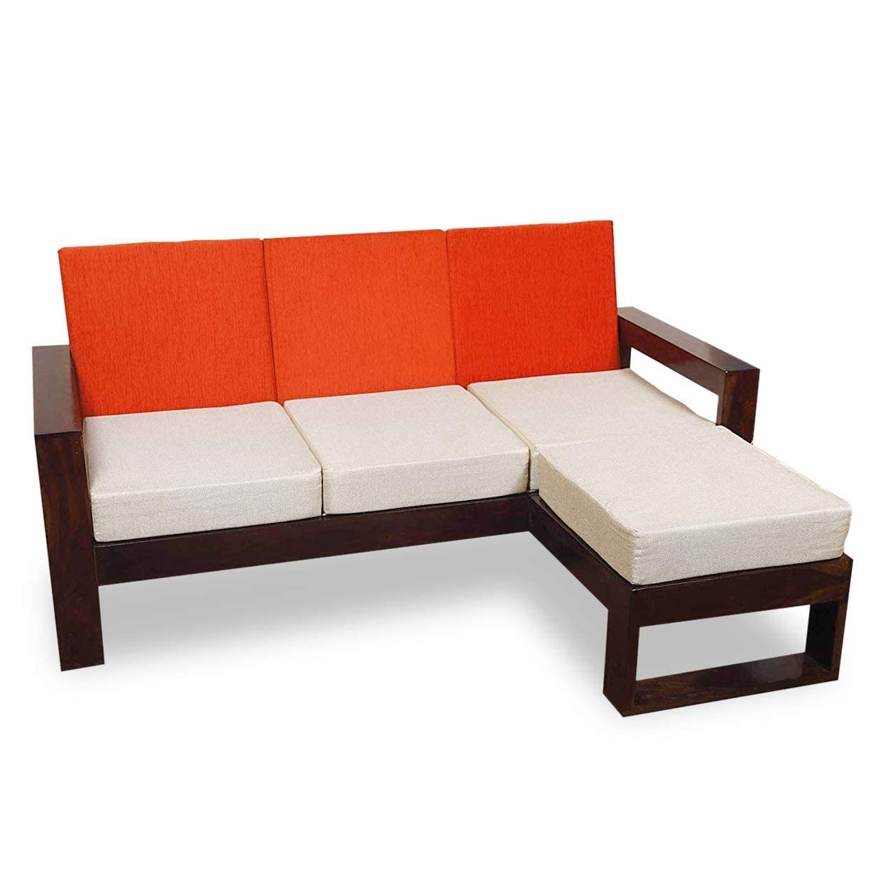 MAHADEV DREAM FURNITURE Sheesham Wood Fabric Solid L Shape 4 Seater Sofa Set for Home Living