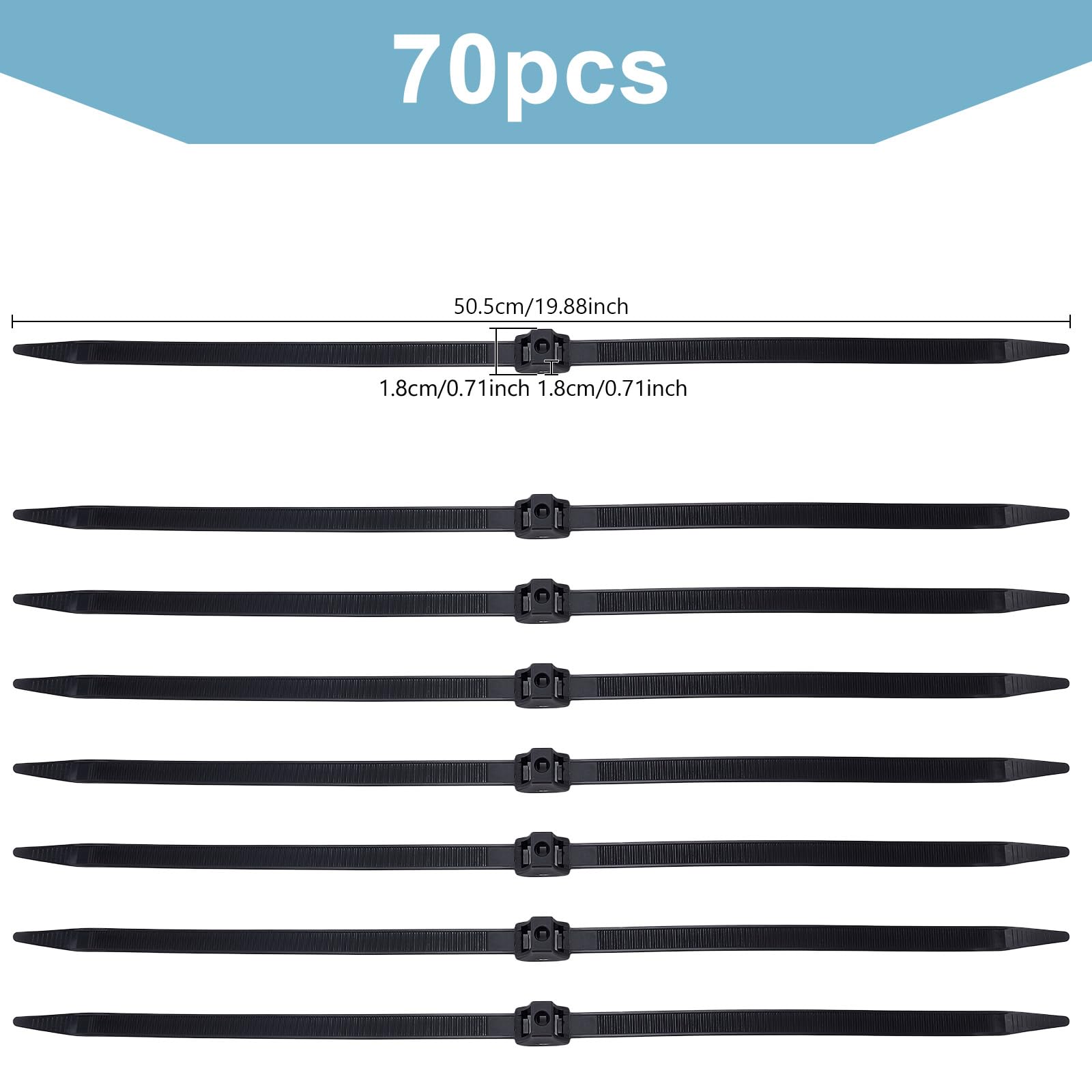 Peacoblue Lot de 70 serre-câbles extra solides - 250 mm - En nylon - Noir