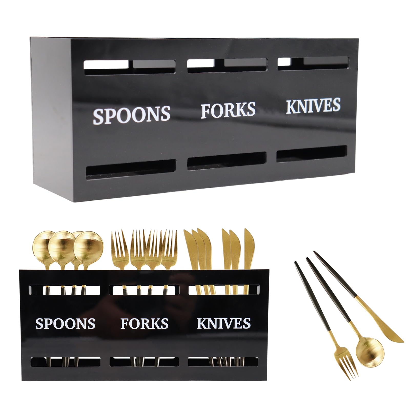 BingegePet Kitchen Utensil Holder, Black Acrylic Organizer for Spoons Forks and Knives, Utensil Caddy for Parties, Silverware Organizer, Cabinet Caddy, Silverware Holder