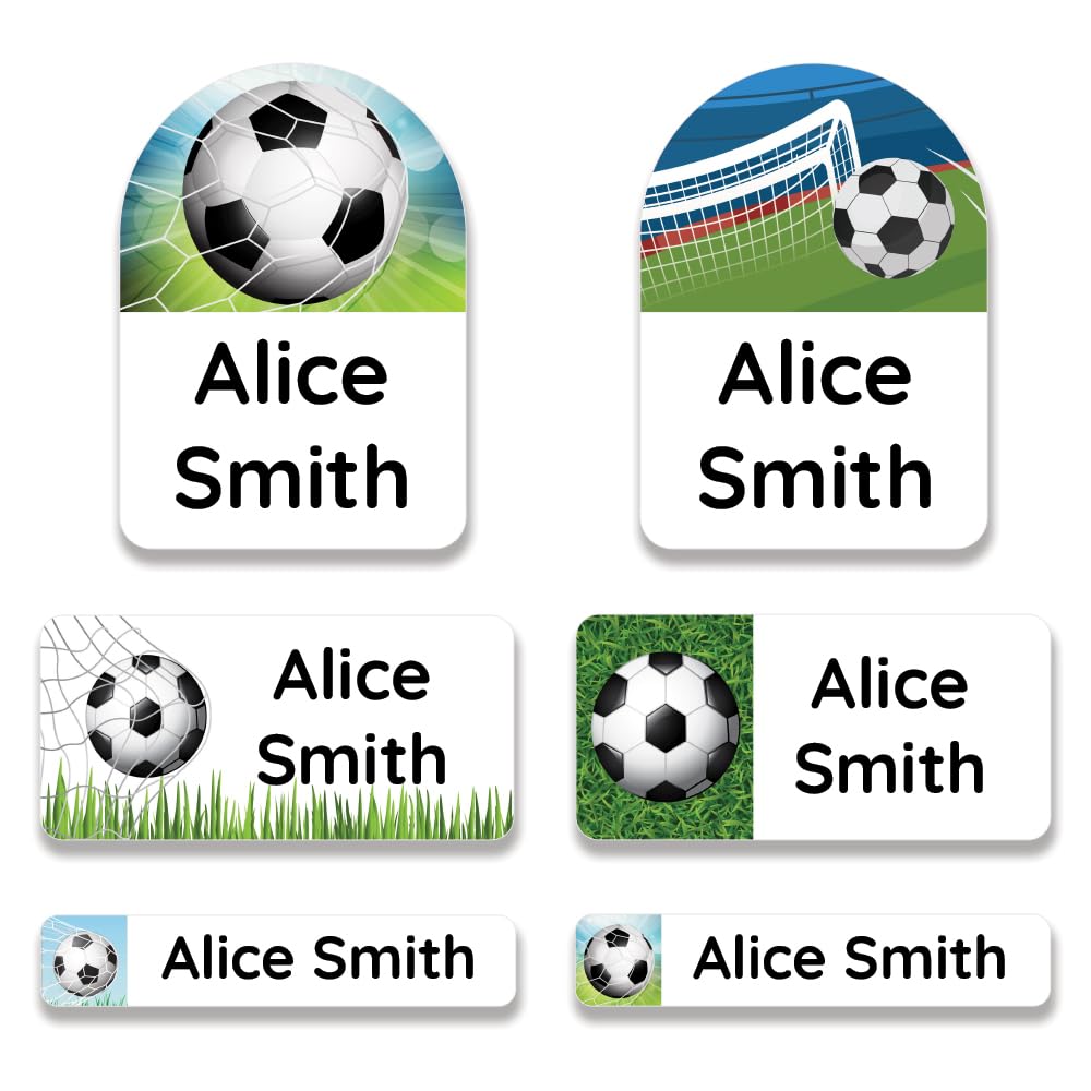 Pack of 82 Kids Name Labels for Clothes 3 Sizes for Clothes Labels for Kids Stick-On Name Label for Water Bottle Papa Prints - Foot Ball