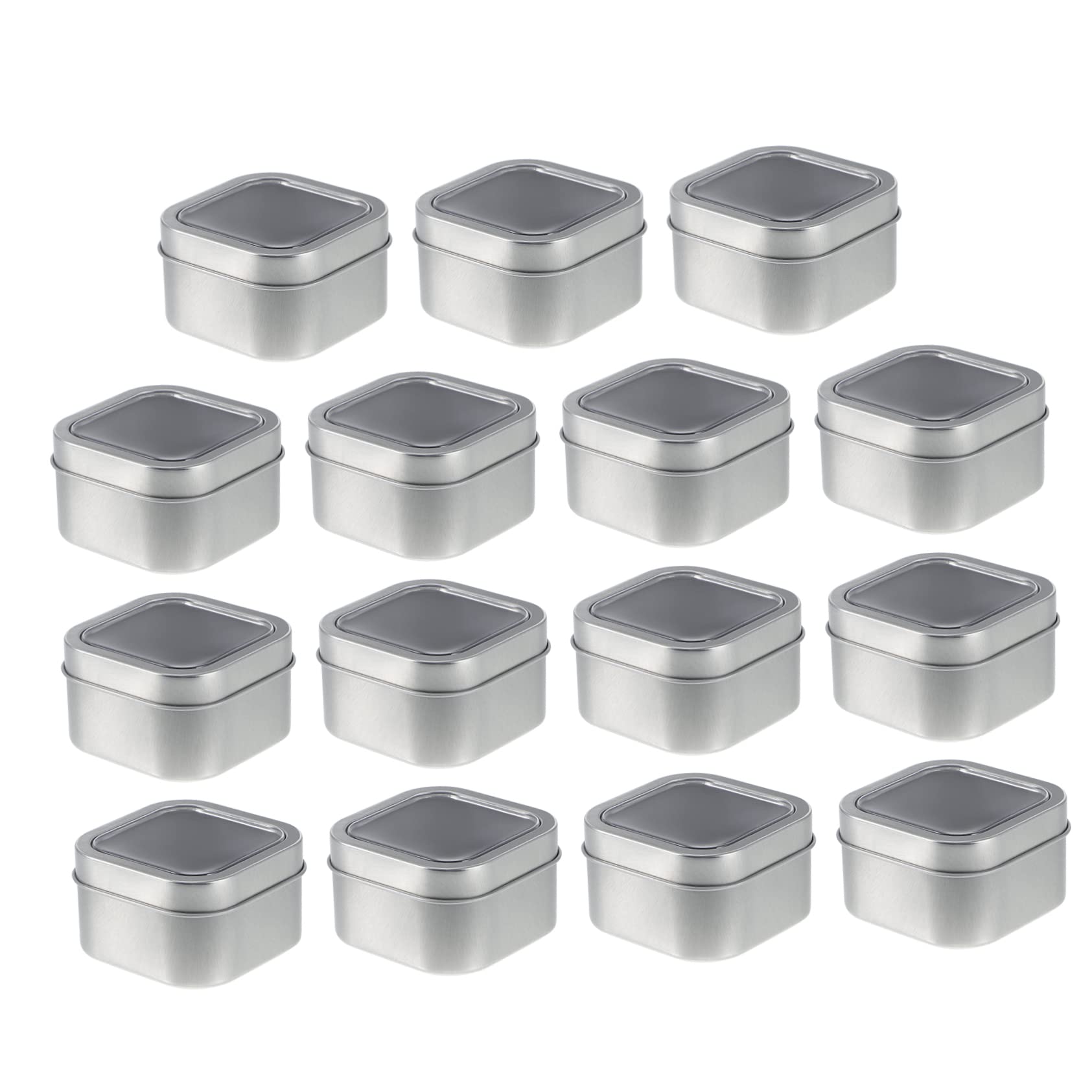 STOBOK Lot de 15 Boîtes Carrées en Étain Argenté avec Couvercles à Fenêtre, Capacité 4 Onces, Étanchéité pour Rangement et Fabrication de Bougies
