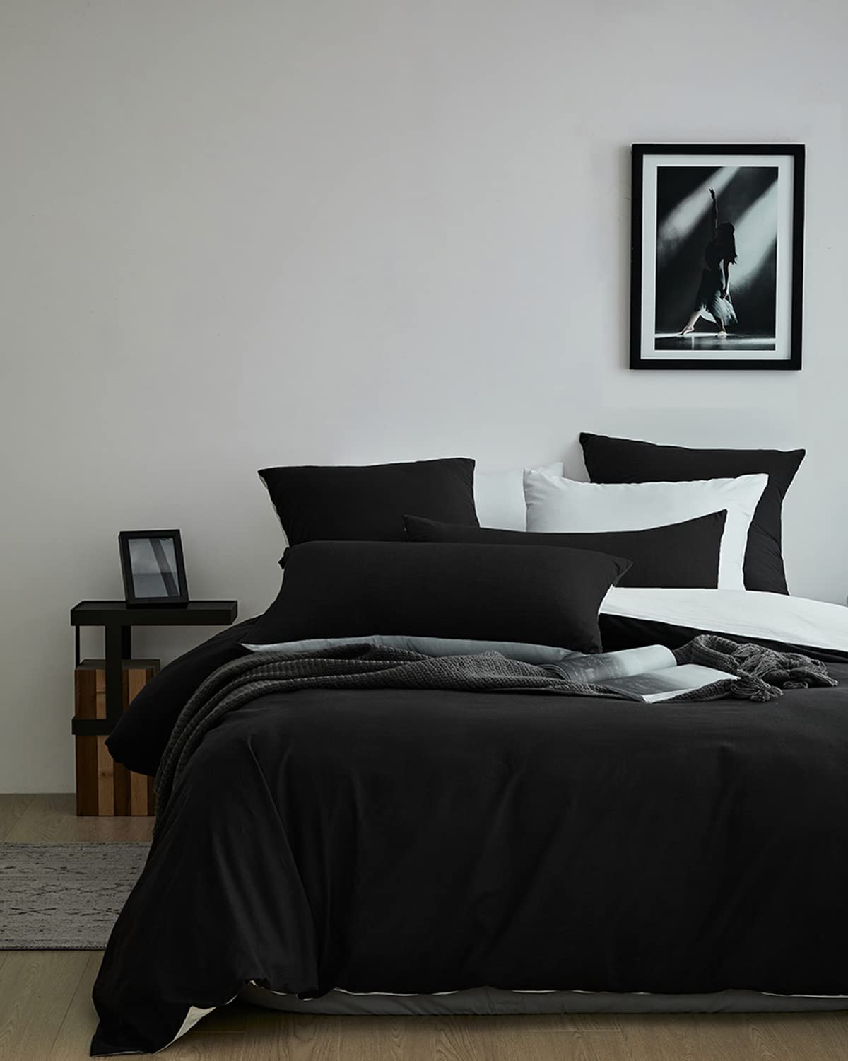 MILDLY Juego de ropa de cama de algodón de 135 x 200 cm, 4 piezas, color antracita con mango de lino, certificado ÖkoTex y apto para alérgicos, 2 fundas nórdicas y 2 fundas de almohada de 80 x 80 cm