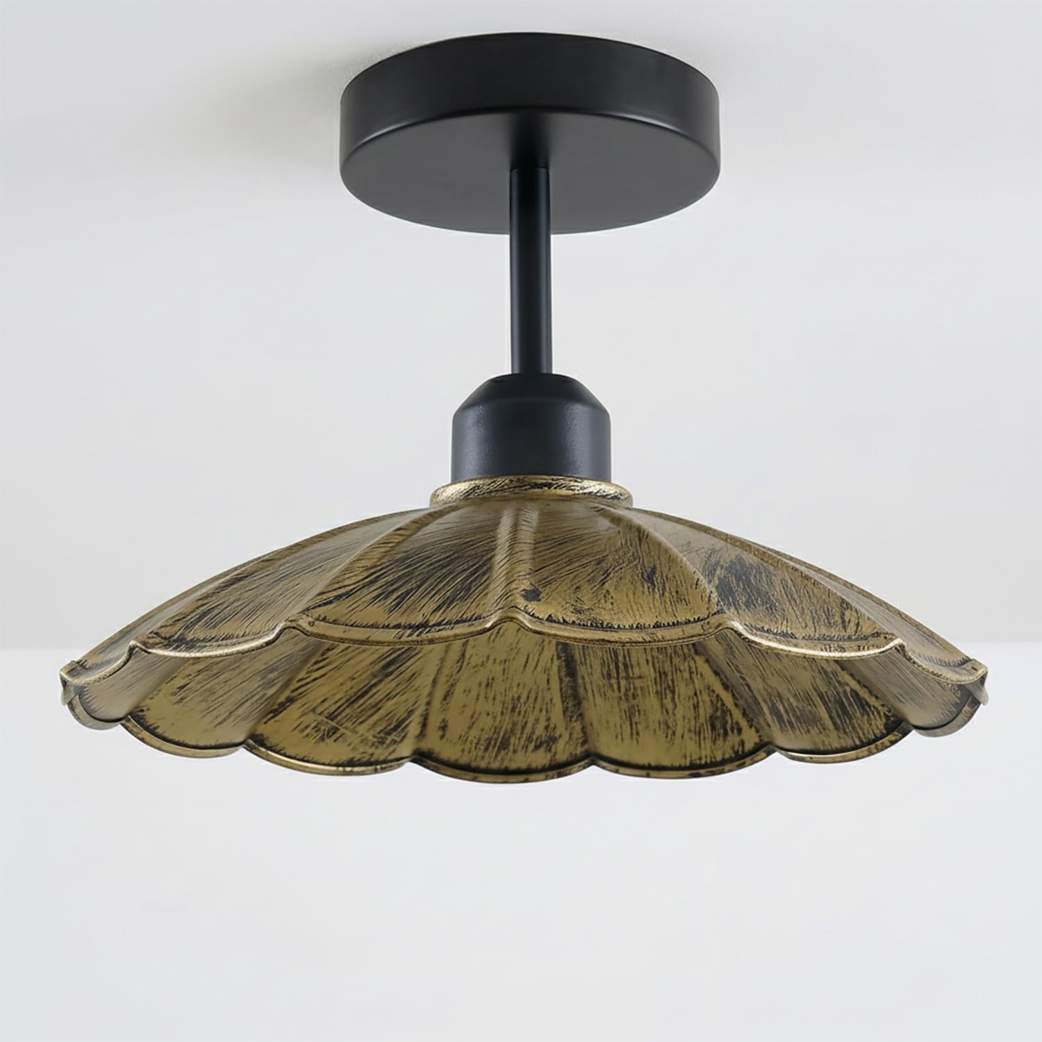 LEDSone Industrial Semi Flush Mount E27 Base Metal 22cm lampshade Indoor Ceiling Light for Living Room Bedroom Hallway Kitchen (Brushed Brass Without Bulb)