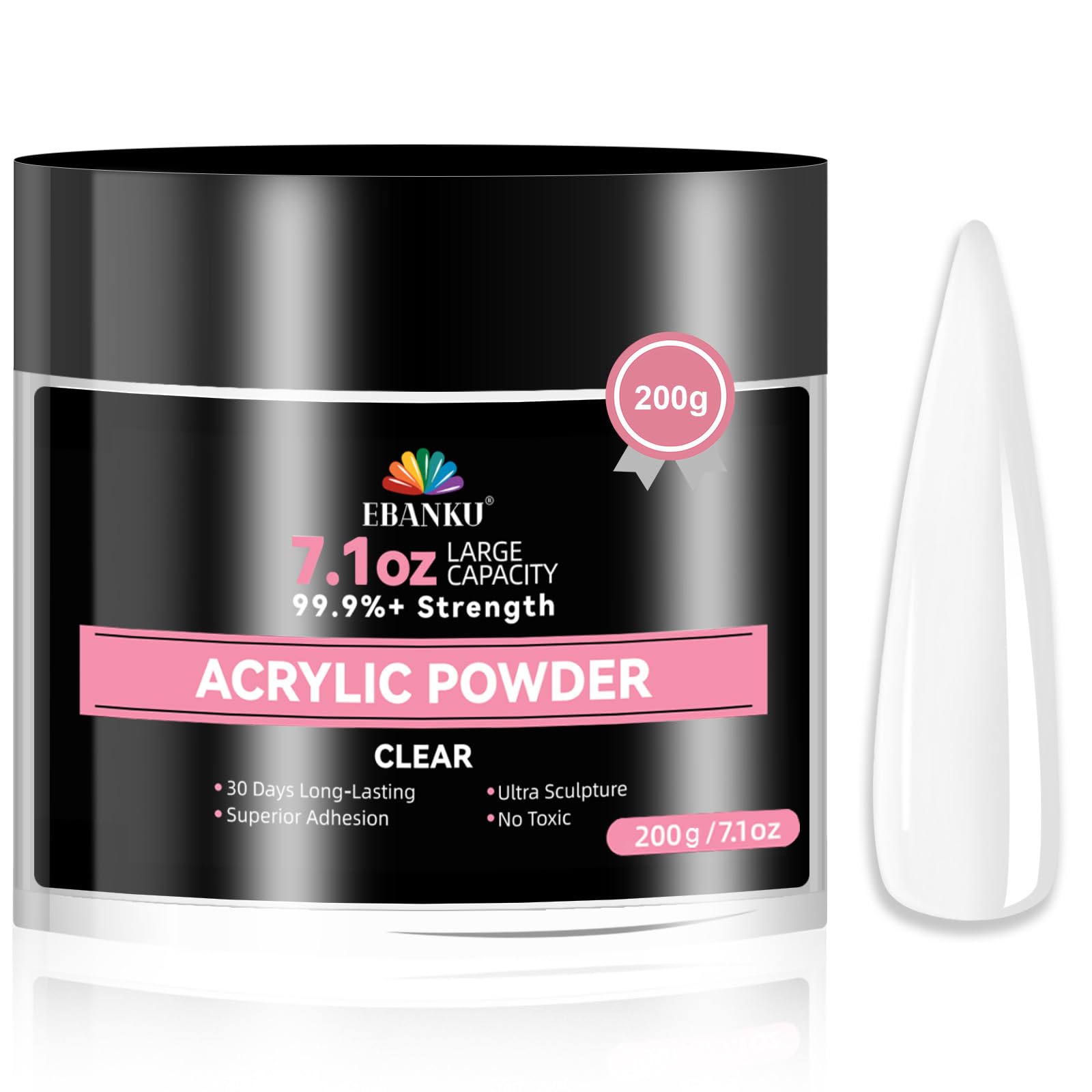 EBANKU Polvo acrílico transparente, 200 g, polvo profesional de uñas acrílico de gran capacidad para extensión de uñas acrílicas, tallado de uñas, larga duración, no necesita lámpara de uñas