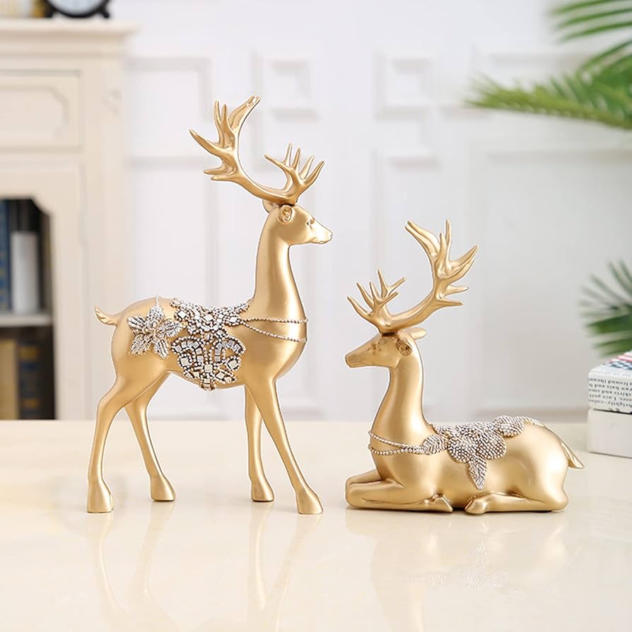 Traditional Christmas Deer Figurine Display