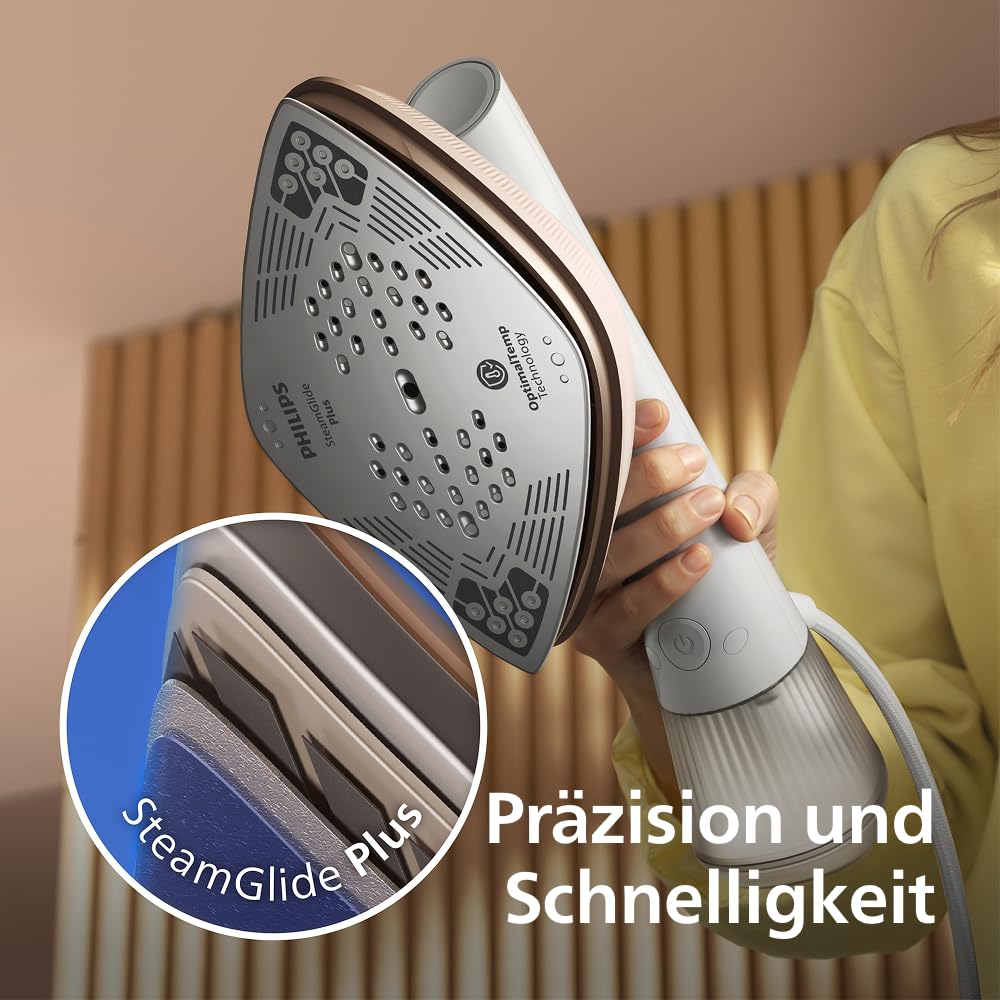 Philips OneTurn, 2-in-1 Bügeleisen & Steamer mit drehbarem Kopf, Einfach losbügeln – kein Brett, 45 g/min Dauerdampf, Energieeffizient 1800 W, Weiß (GC213/10)