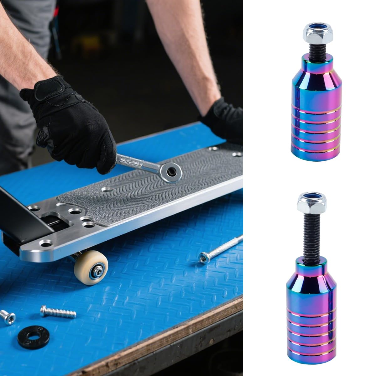 Pro Stunt clavijas para patinete acrobático de aluminio negro arcoíris eje 12,9 pasos tuerca de montaje grinds 5050