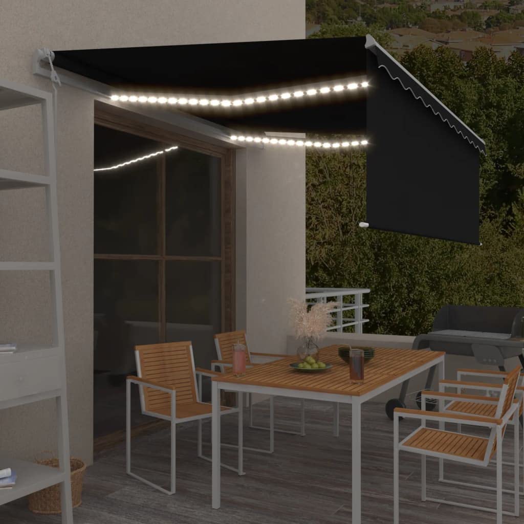 Auvent automatique store capteur de vent et LED 4x3m Anthracite