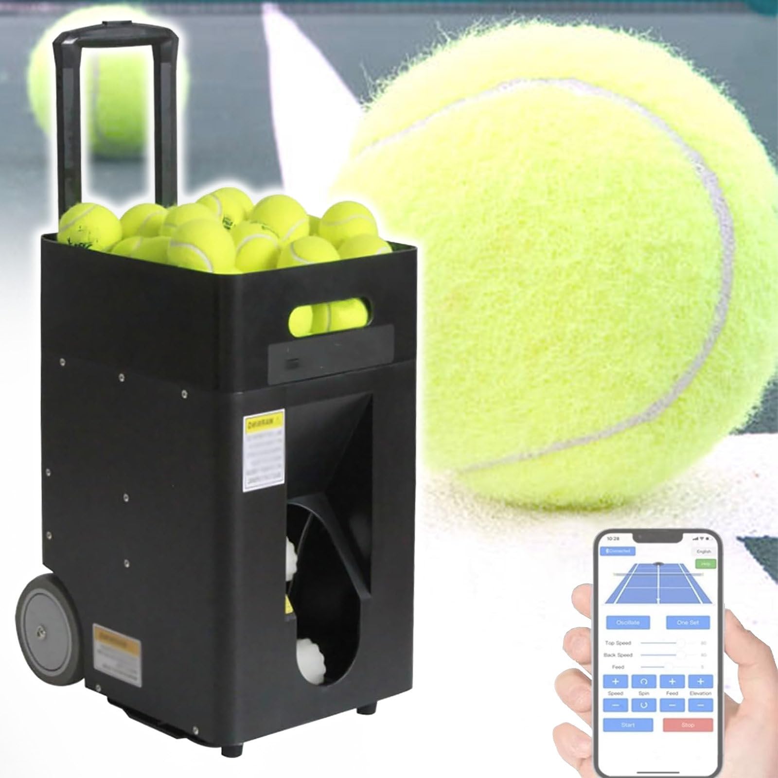 Máquina para lanzar Pelotas de Tenis, máquina para lanzar Pelotas de Tenis con Control Remoto y aplicación, Entrenador de Tenis Inteligente automático, Lanzador/Lanzador de Pelotas de Tenis portátil