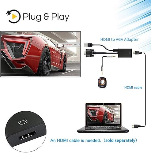 Miniatura 4 de ONTEN Adaptador HDMI a VGA HDMI hembra a VGA macho con conector de audio de 0.138in para TV Stick, Raspberry Pi, portátil, monitor, PC, tableta,