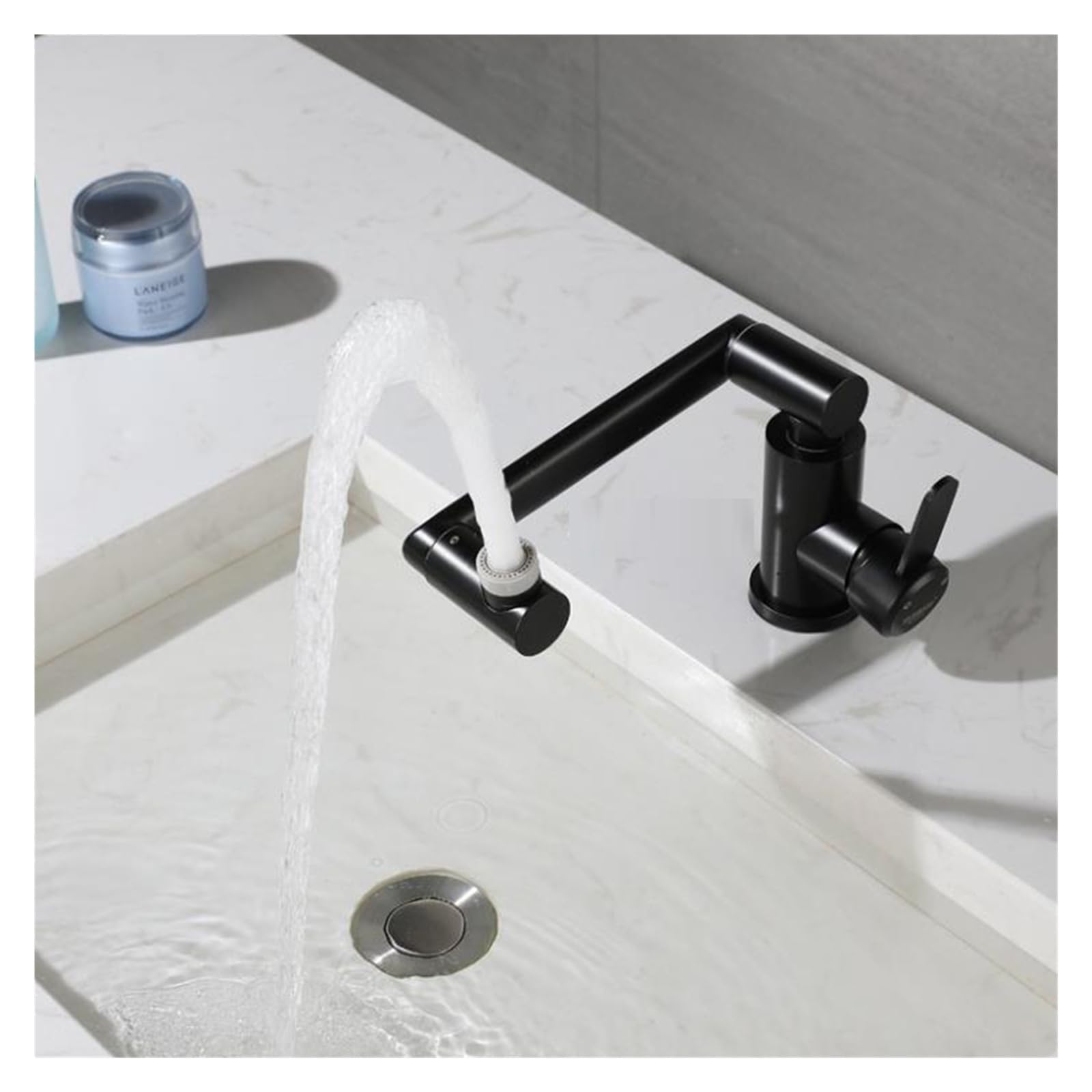 Grifo negro lavabo baño mezclador acero inoxidable 304 agua fría caliente rotación 360 grados