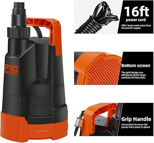 Miniatura 3 de Prostormer - Bomba de agua limpia, 1HP 3430 GPH, portátil, sumergible para el hogar, para piscina, estanque, jardín, bodega inundada y sótano, color