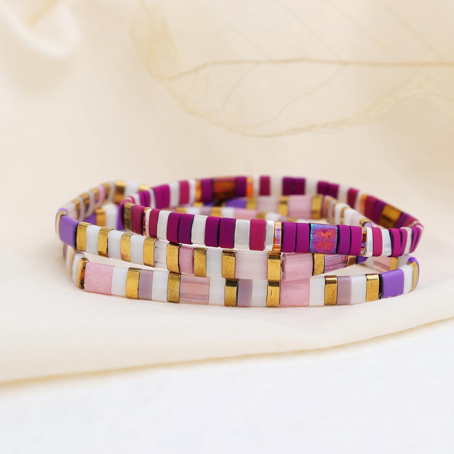 Sonateomber Tila Flat Beaded Stretch Bracelets for Women, Trendy Stackable Colorful Glass Square Beads Stack Bracelet Beach Jewelry Gift - Image 6