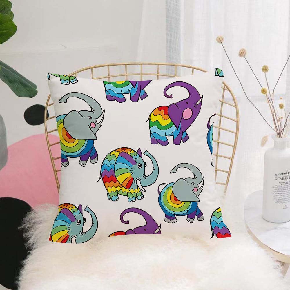 HYOSXW Cushion Cover,Throw Pillow Case Home Decorative for Living Room Bedroom Sofa Chair 16X16 Inch,A cartoon elephant with colorful and swirling patterns,Pillowcase 40X40cm