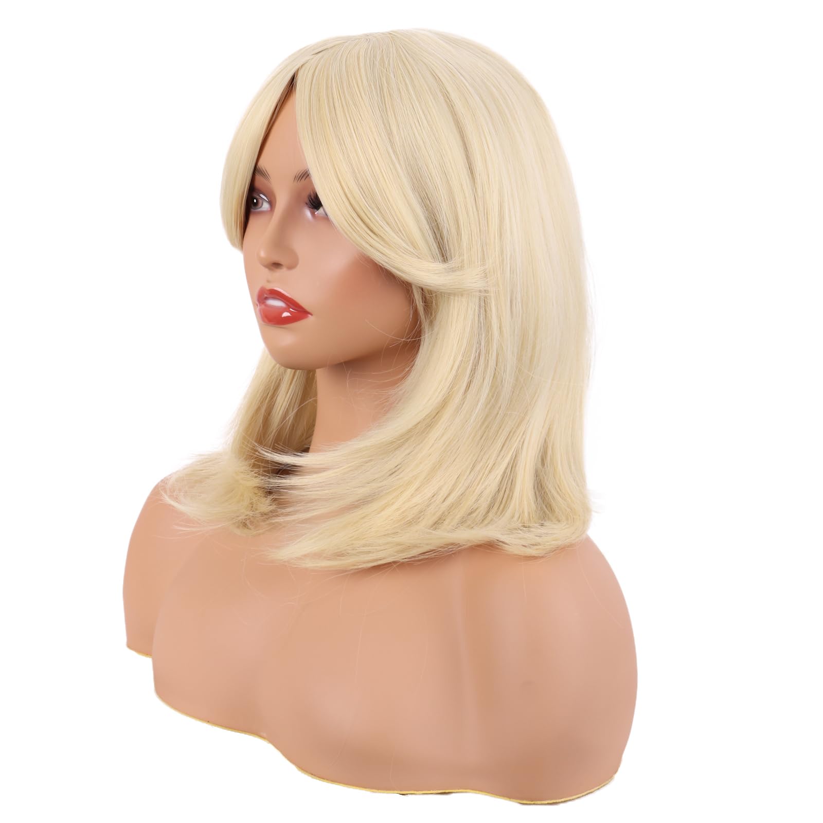 MapofBeauty 18 Inch/45 cm Layered Bangs Straight Synthetic Fiber Shoulder Length Hair Daily Use Wig (Mixed Gold) - Image 3