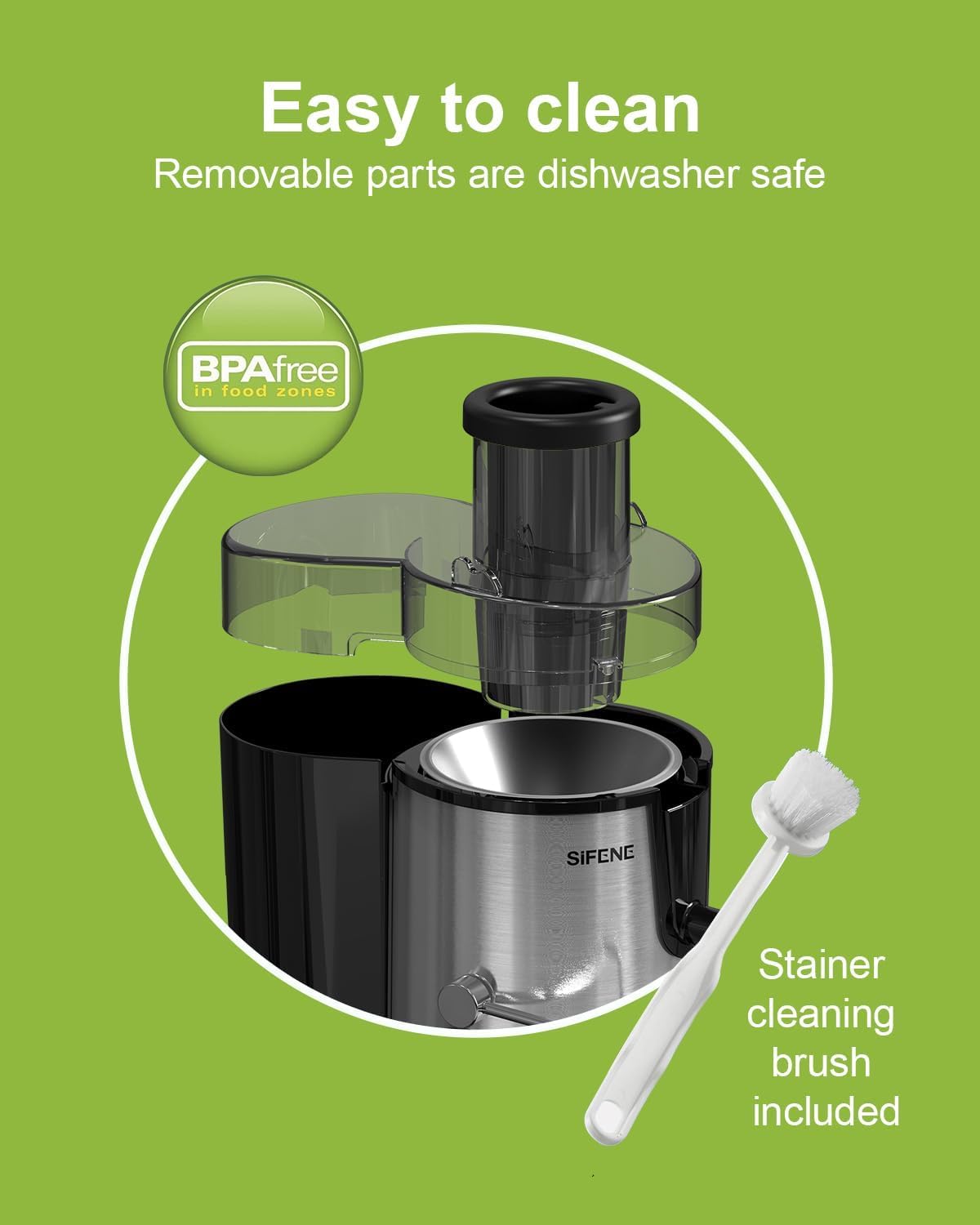 Exprimidor rápido, exprimidor centrífugo con boca grande de 3 pulgadas para frutas y verduras enteras, fácil de limpiar, exprimidor de cocina de acero inoxidable sin BPA 4
