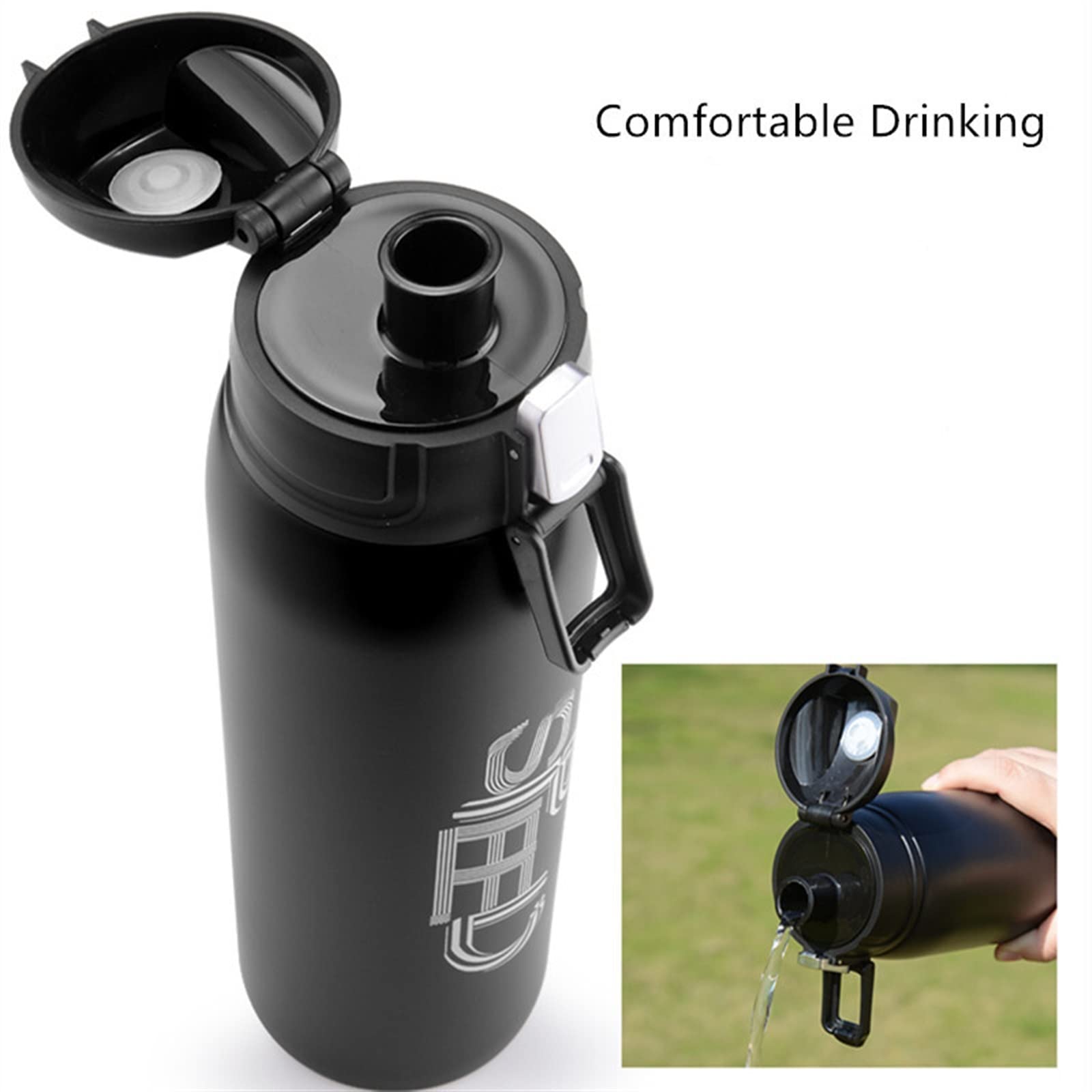 Kubek do kawy YUEKOPOU, podróżny kubek termiczny, 1000 ml/750 ml podwójny sportowy kubek termiczny z torbą kawa i herbata termos kubek podróżny wspinaczka butelka wody termicznej(Black,1000ml)