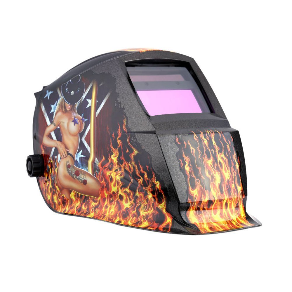 Muuoeou Professional Welder Mask Solar Automatic Darkening Welding Helmet, Flame Girl