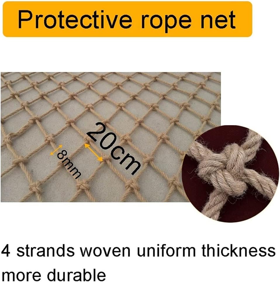 Balcony Anti-Fall net Trellis Netting for Climbing Plants，Hemp Rope Bar Decor and Accessories for Walls/Patio，Natural Jute Material，8mm/20cm(2x5m)
