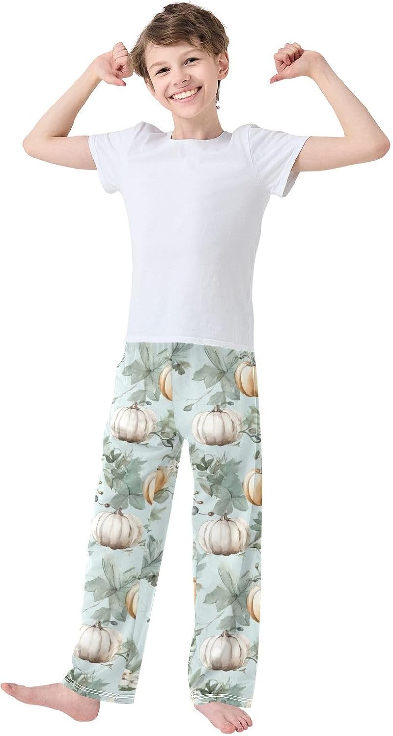 Pumpkin White Super Soft Pajama Lounge Pants Sleepwear Long Pajama Bottoms with Pockets Elastic Waist for Christmas