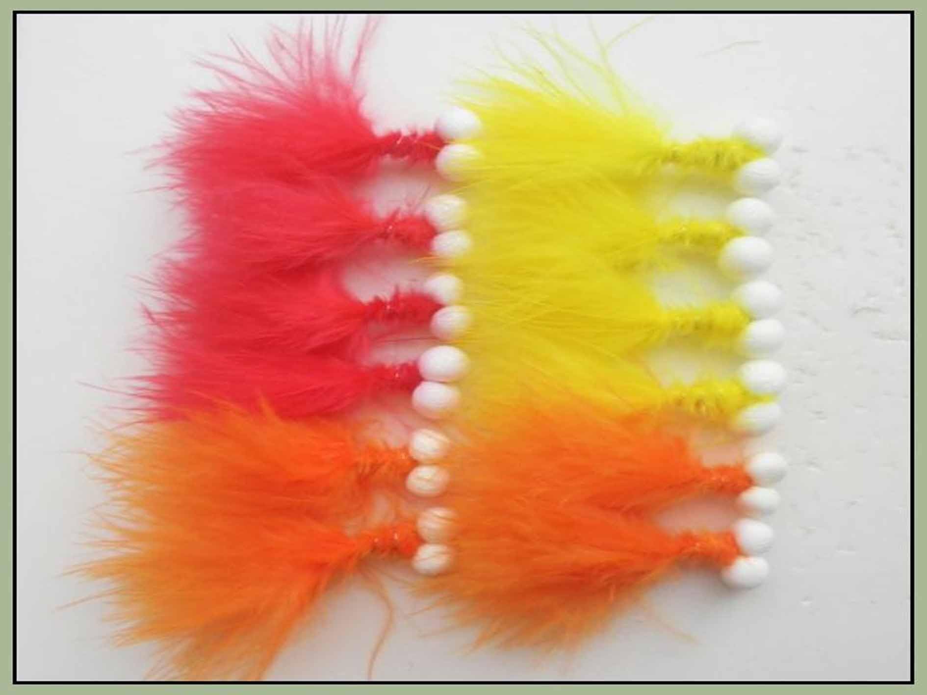 TroutfliesUK Booby Fishing Flies, 12 Pack Yellow, Orange & Red, Size 10, For Fly Fishing