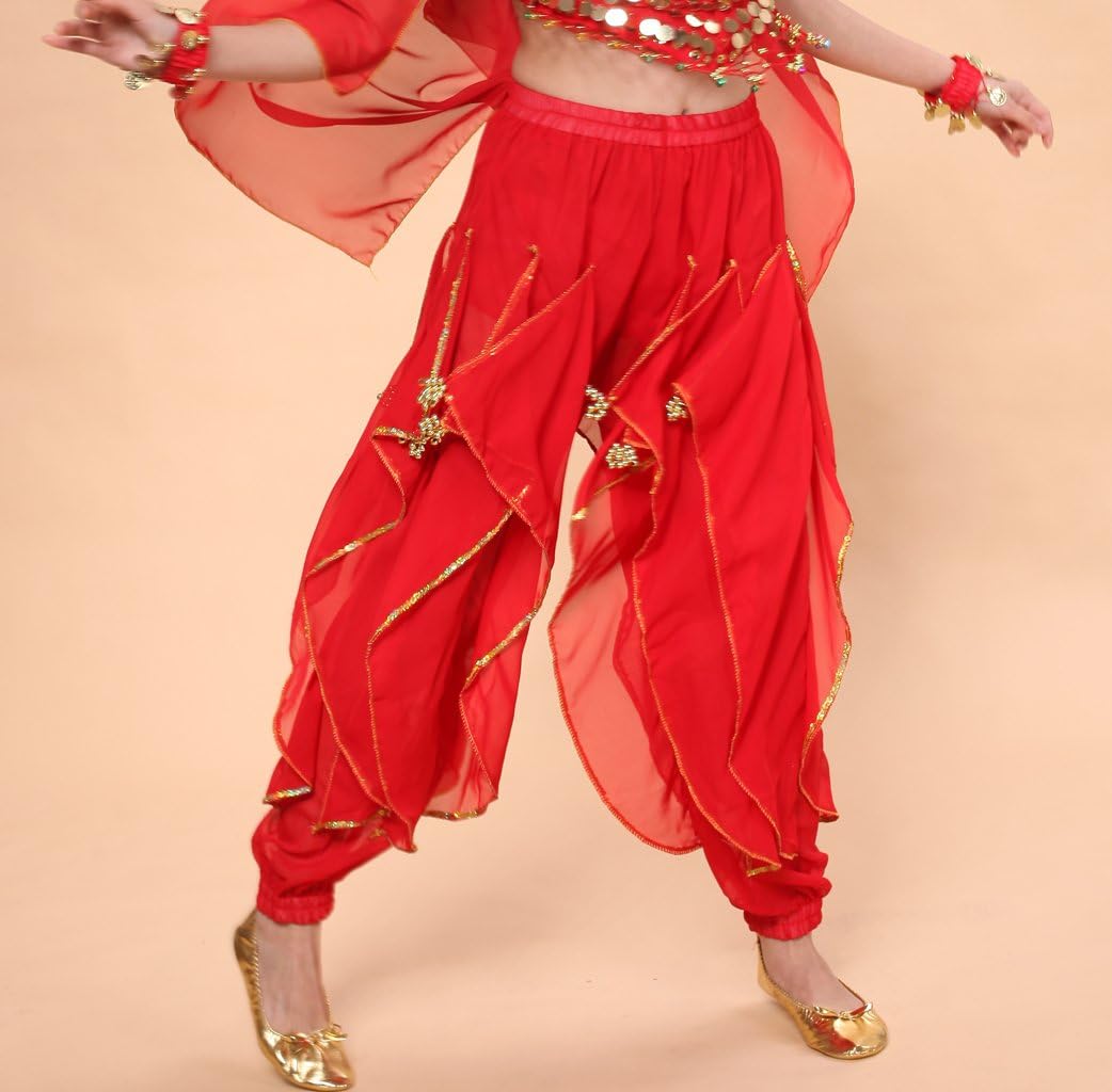 MUNAFIE Belly Dance Harem Pants - Tribal Costume Pants for Women, High Waisted Elastic Waistband, Soft Stretchy Fabric - Image 3