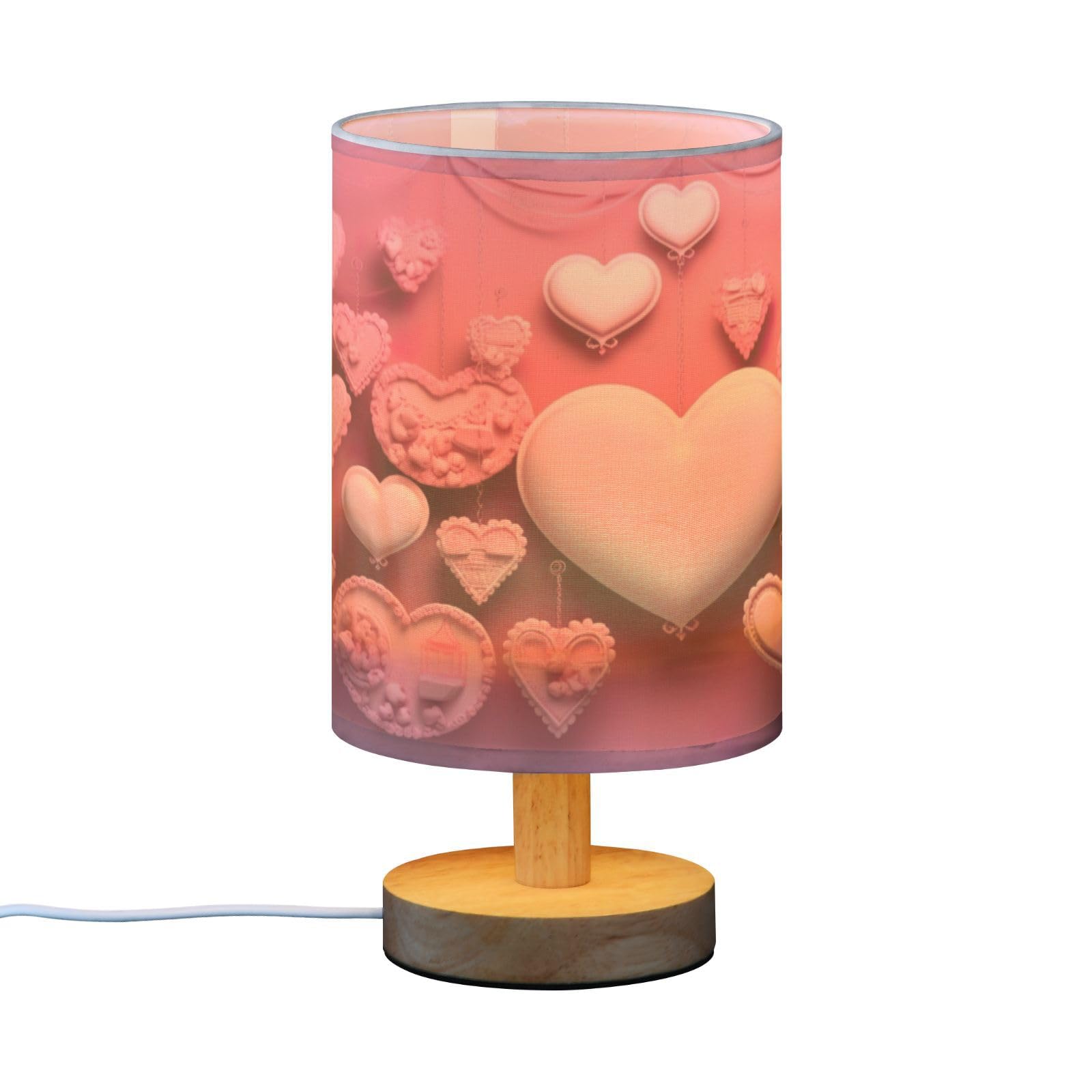 SDMKA Happy Valentines Day Bedside Table Lamp for Bedroom, Minimalist Nightstand Lamp with Round Fabric Shade for Living Room, Office, No Bulb Required