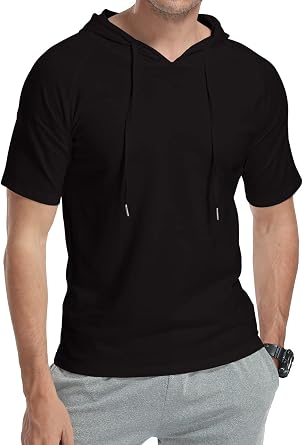 KUYIGO Mens Short Sleeve Hoodies T-Shirts Fashion Sweatshirts Athletic Solid Lightweight Pullover