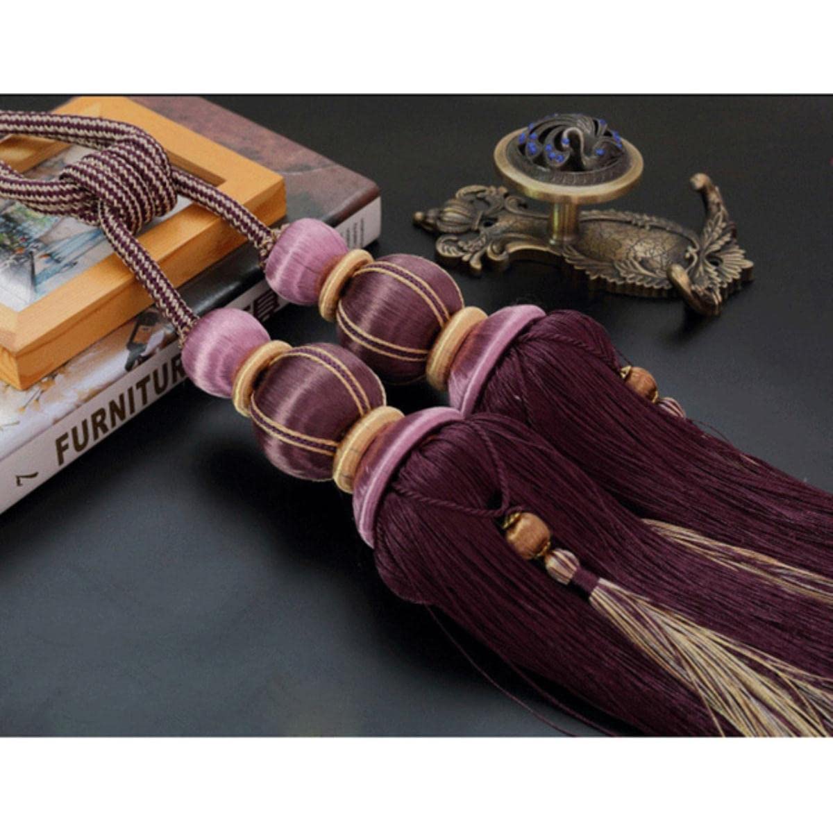 Rideau Corde Européenne Double Boule Rideau Boucle Sangle Suspendue Boule Crochet Glands Embrasse Dos Rideau Accessoires Décoration De La Maison-Violet