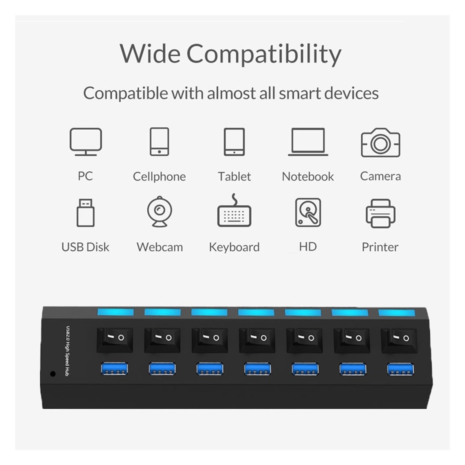 HUB USB 3.0 Multi 4 7 Splitter Porta Con Adattatore Di Alimentazione For PC Accessori For Laptop Multipli Capacità Di Ricarica Rapida(3.0 4 Port Black)