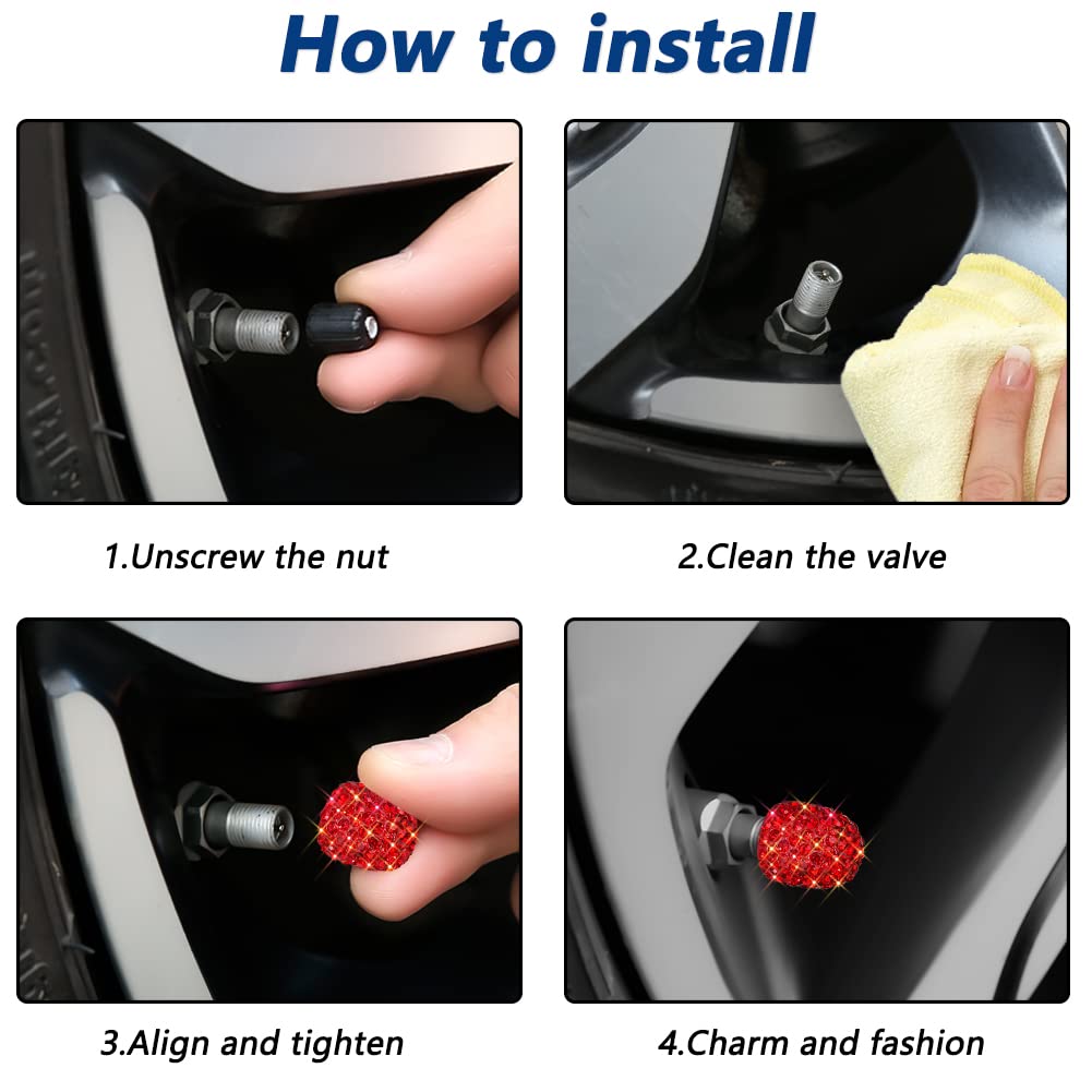 Bling Tire Valve Caps 8 Pack Crystal Rhinestone Dustproof Valve Stem Caps Attractive Car Exterior Decoration Accessories Red — view 7