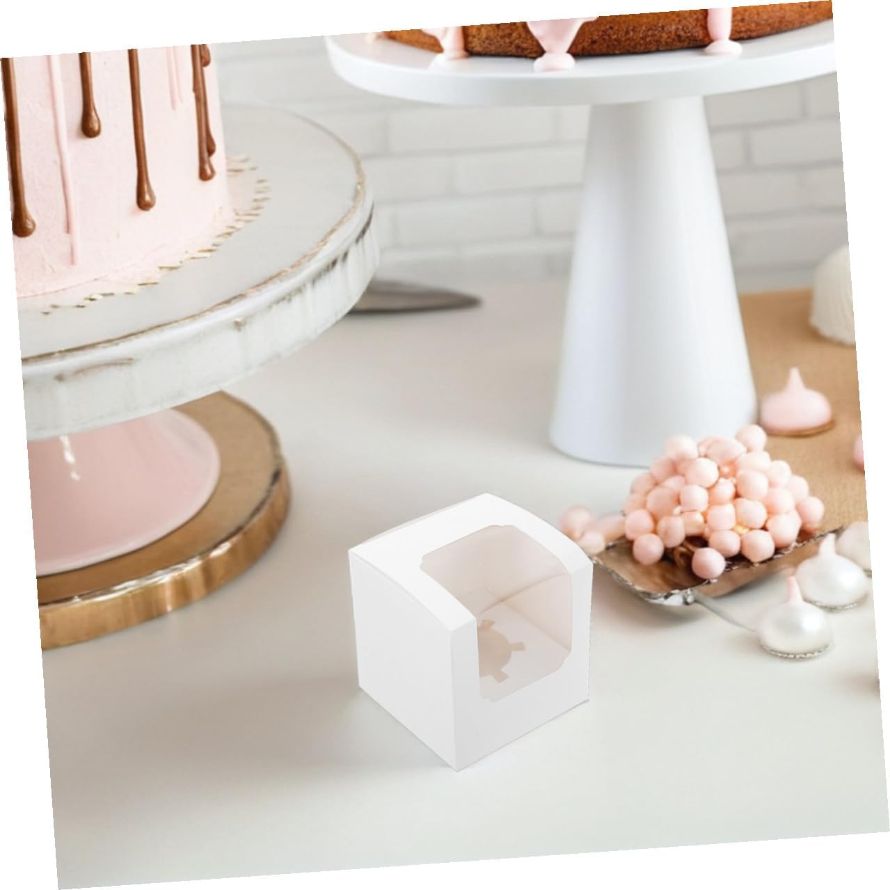 LABRIMP White Cupcake Boxes with Inserts 40pcs Individual Mini Cake Carriers Paper Containers for Wedding Party Dessert Packaging