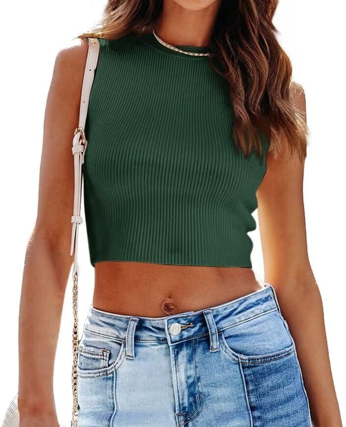Ezbelle Women's Summer Tank Tops Sleeveless Ribbed Knit Shirts Cropped Sweater - Image 2
