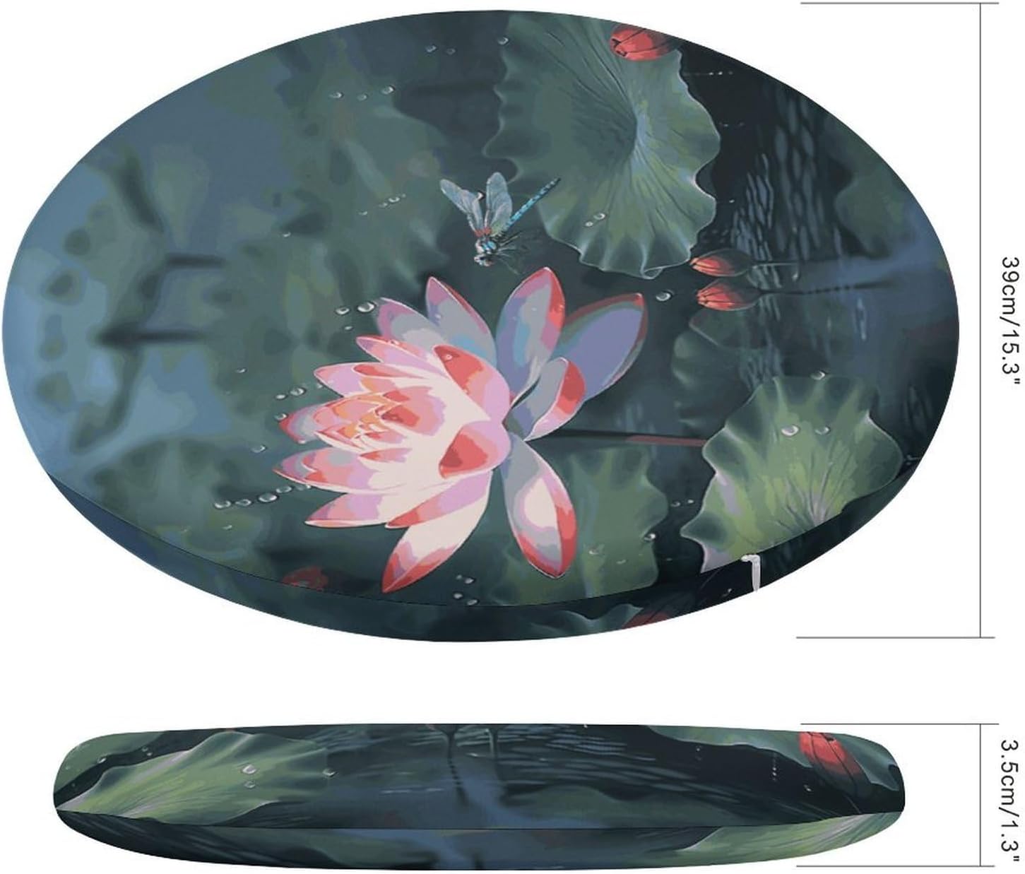 Lotus Flower and Dragonfly Round Cushion,Memory Foam Added,Chair Cushion,Polyester Cover with Zipper,Seat Cushion for Bed Sofa Office Chair Outdoor 15.3 * 15.3In