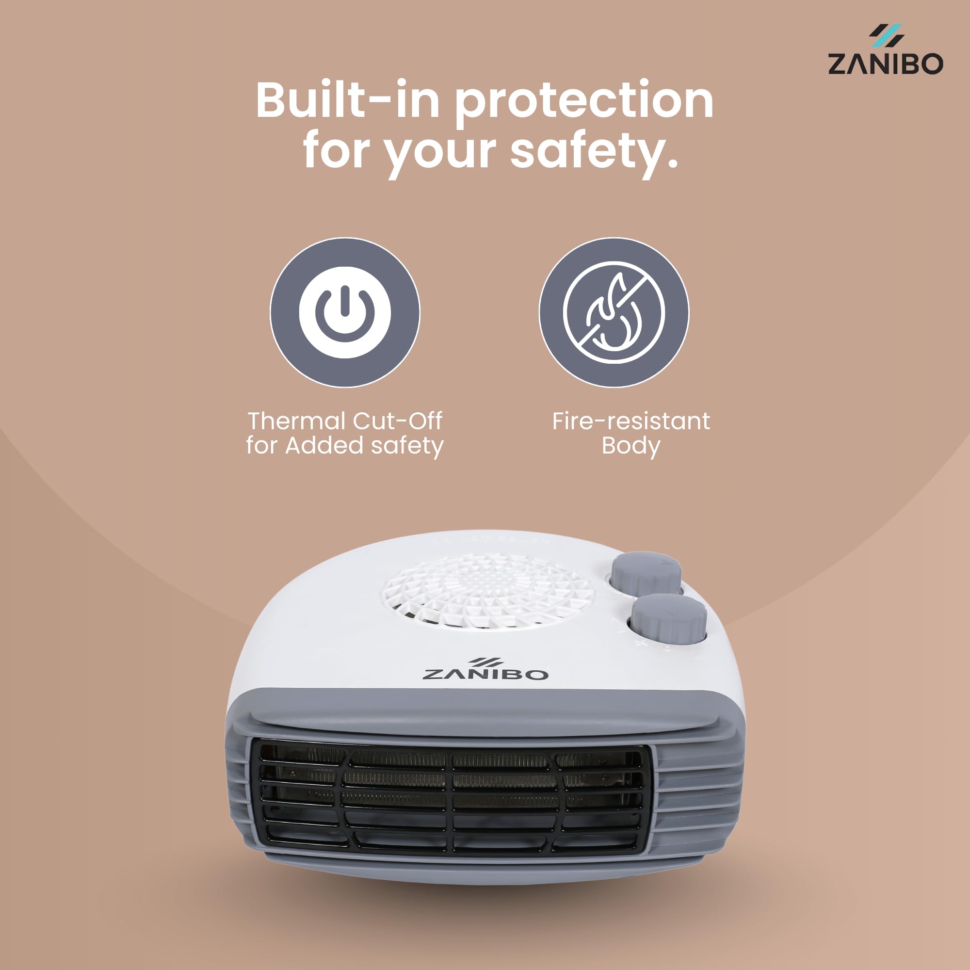 Zanibo | Since 1997 | 2000 Watt Portable Electric Room Fan Heater with 2 Heating Settings (1000/2000W) | Adjustable Thermostat, Overheat Protection | Fast Heating for Office (ZEH-1160) 4