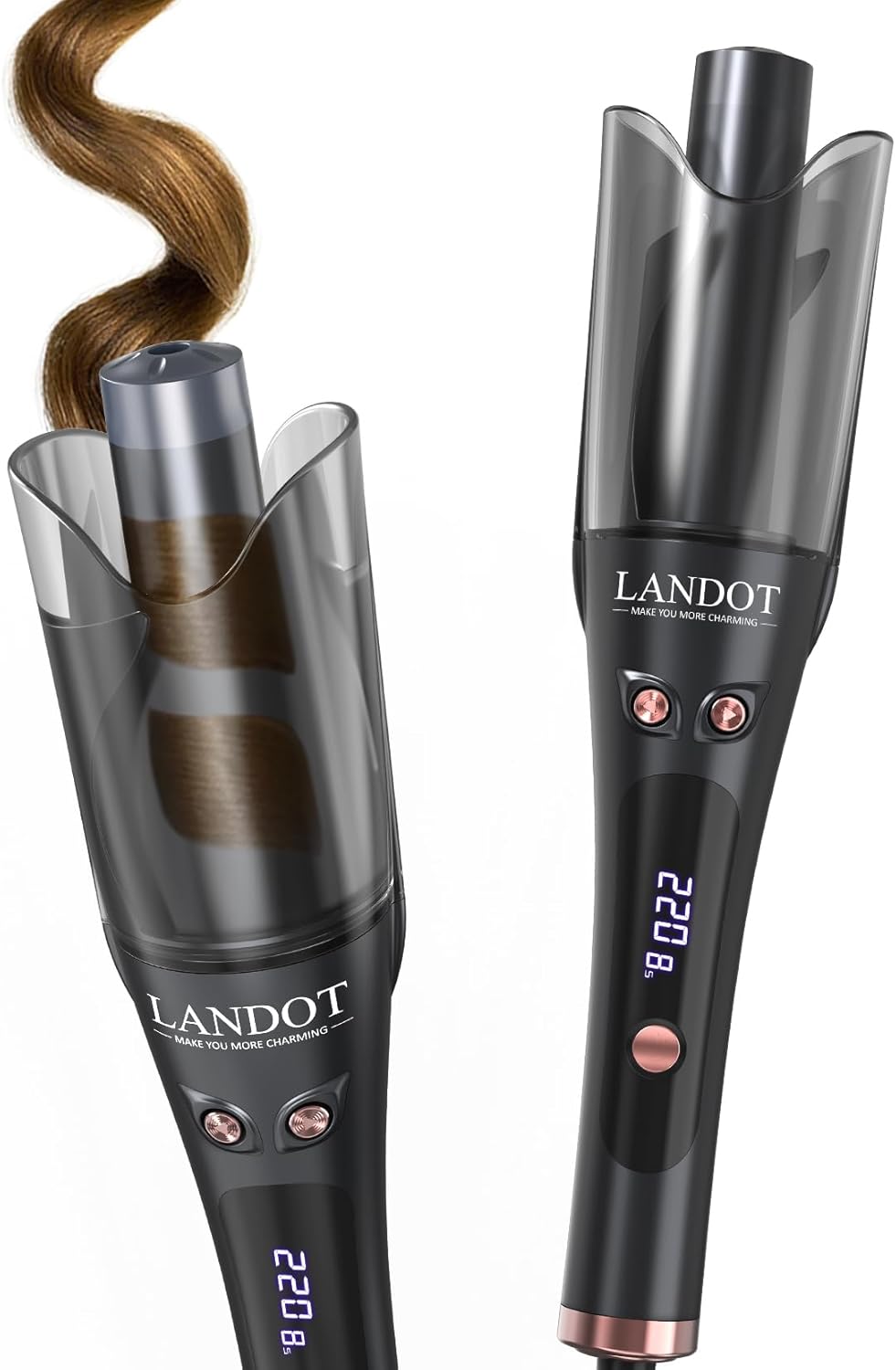 LANDOT Automatic Rotating Curling Iron 1-Inch - Versatile Styling for Salon Waves, Curls & Spirals | 8 Temp Settings & Anti-Scald Design for All Hair Types | Perfect for Daily Use & Beginners
