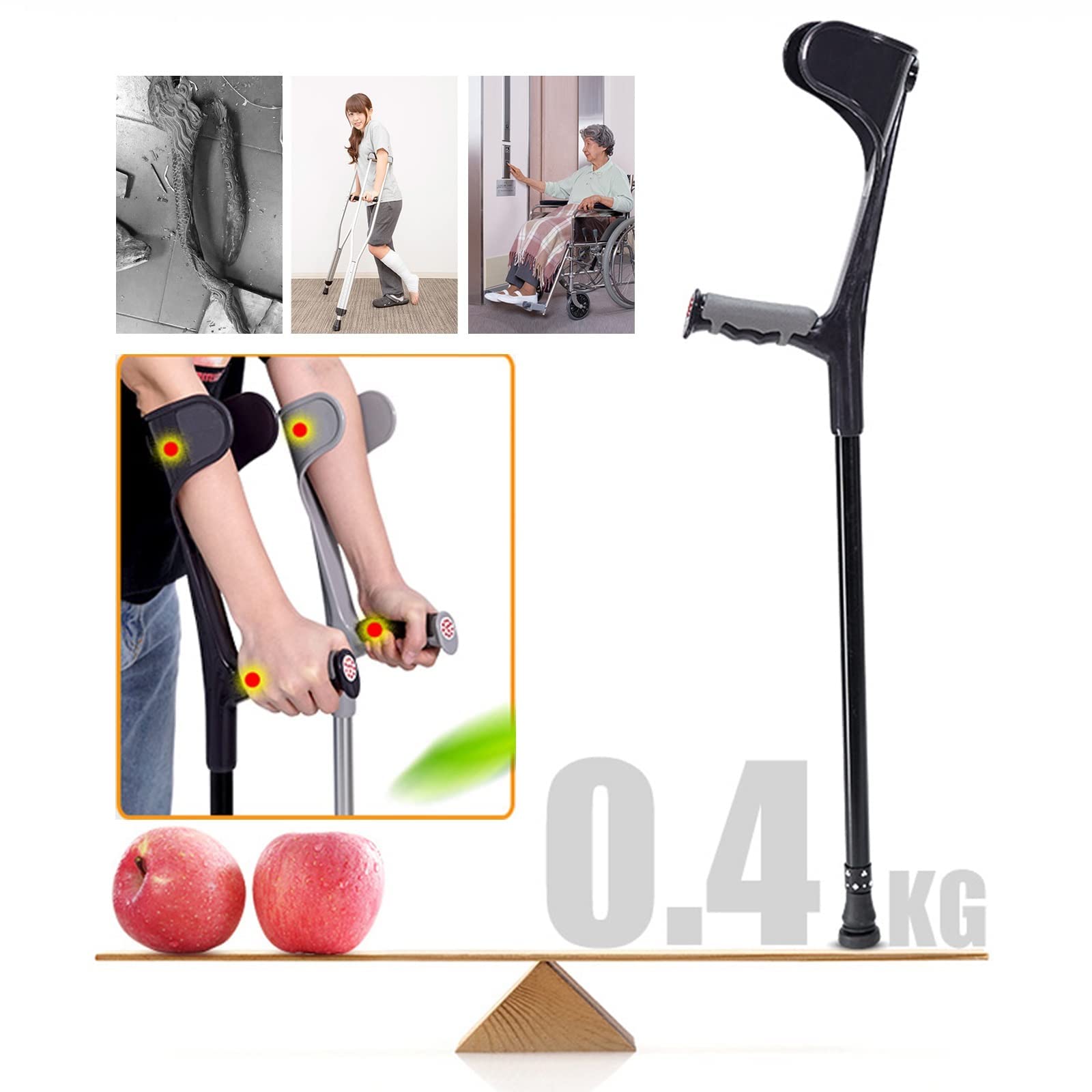 Muletas de antebrazo, muletas Plegables para Viajes, muletas ergonómicas Ajustables y Ligeras para Caminar, para Adultos, jóvenes y Ancianos