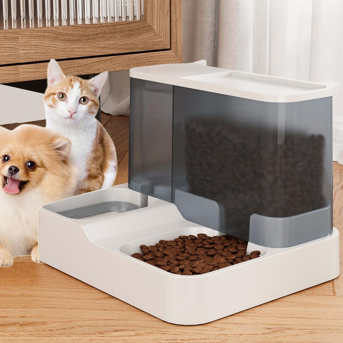 Uptyia Comedero y Bebedero Automático para Perros y Gatos 2 en 1 Capacidad de Agua 1L y Alimento 2 8L Material PP No Moja el Hocico para Mascotas Pequeñas Medianas
