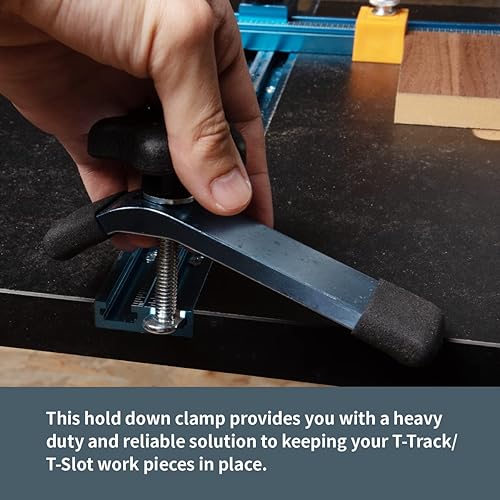 Miniatura 6 de POWERTEC 71083 T-Track Abrazadera de sujeción, 5-1/2" de largo x 1-1/8" de ancho, paquete de 2, abrazaderas de riel en T para carpintería