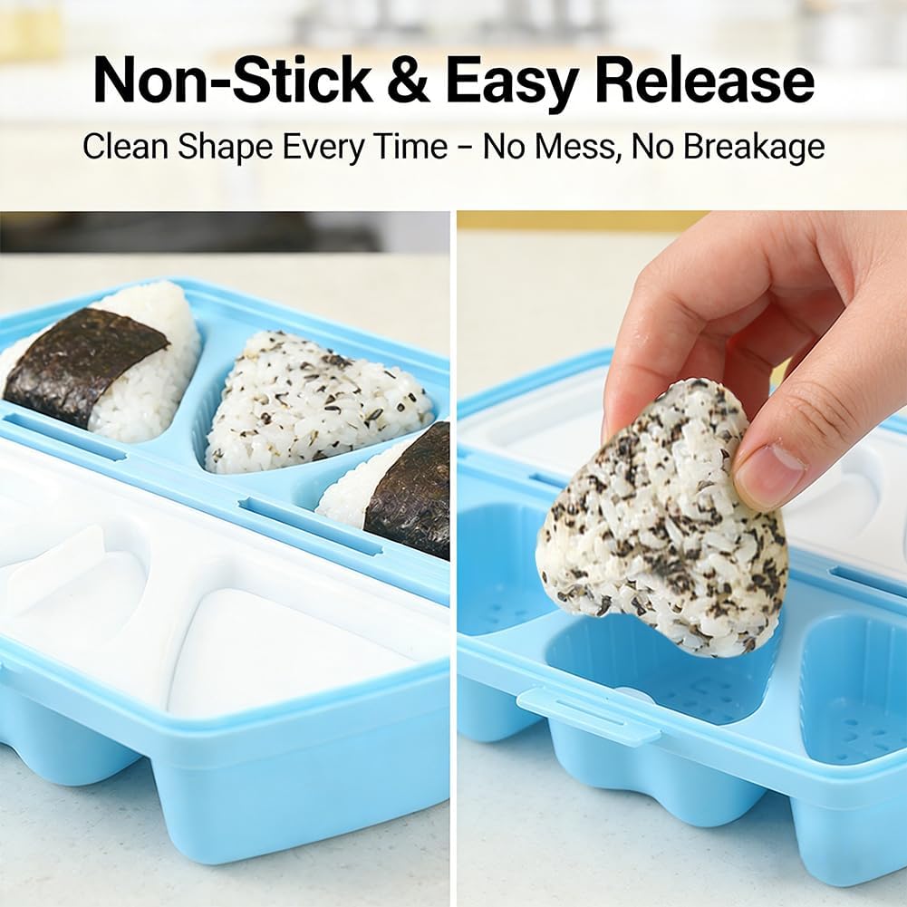 6-in-1 Onigiri Mold with Rice Spoon, Triangle & Heart Sushi Rice Ball Maker image 5