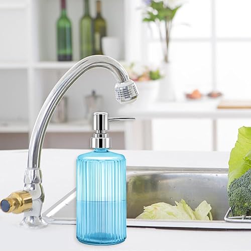 Miniatura 4 de Dispensador de jabón de vidrio, botella de vidrio transparente acanalado de 17 onzas con bomba de acero inoxidable 304, dispensador de jabón