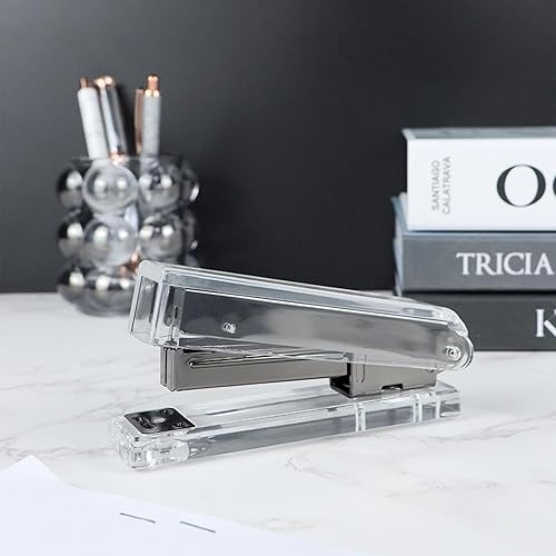 Miniatura 10 de Engrapadora manual con grapas, engrapadora estándar de oro amarillo transparente con 1000 grapas 266 para escritorio, hogar, escuela, oficina,