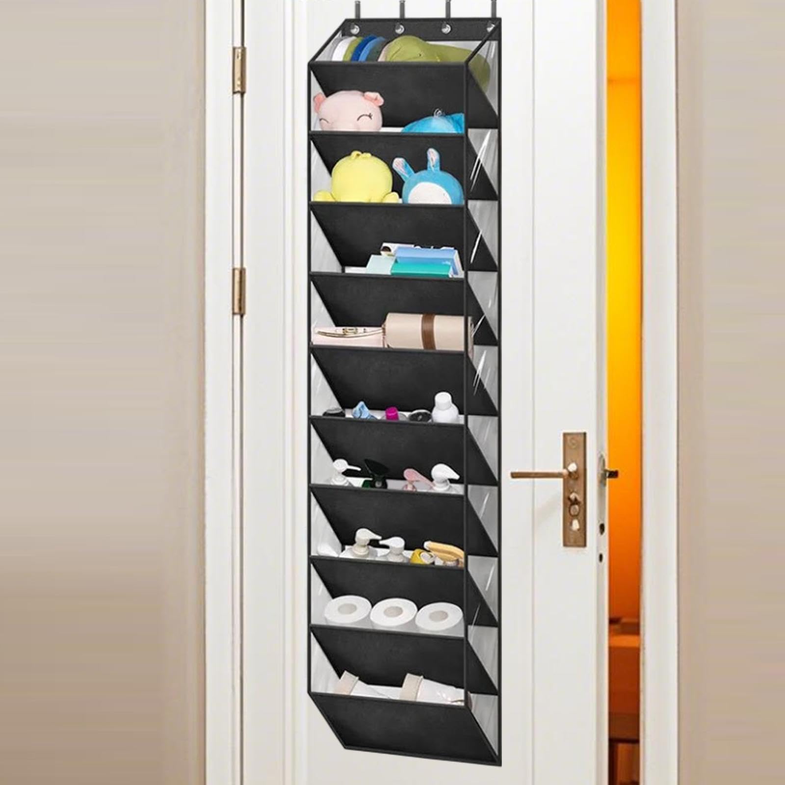 Wandhängender Schuhregal über Tür Schuhaufbewahrungstasche Oxford Stoff PVC Organizer Hängender Pouch für Flur Schlafzimmer Garderobe, Schwarz