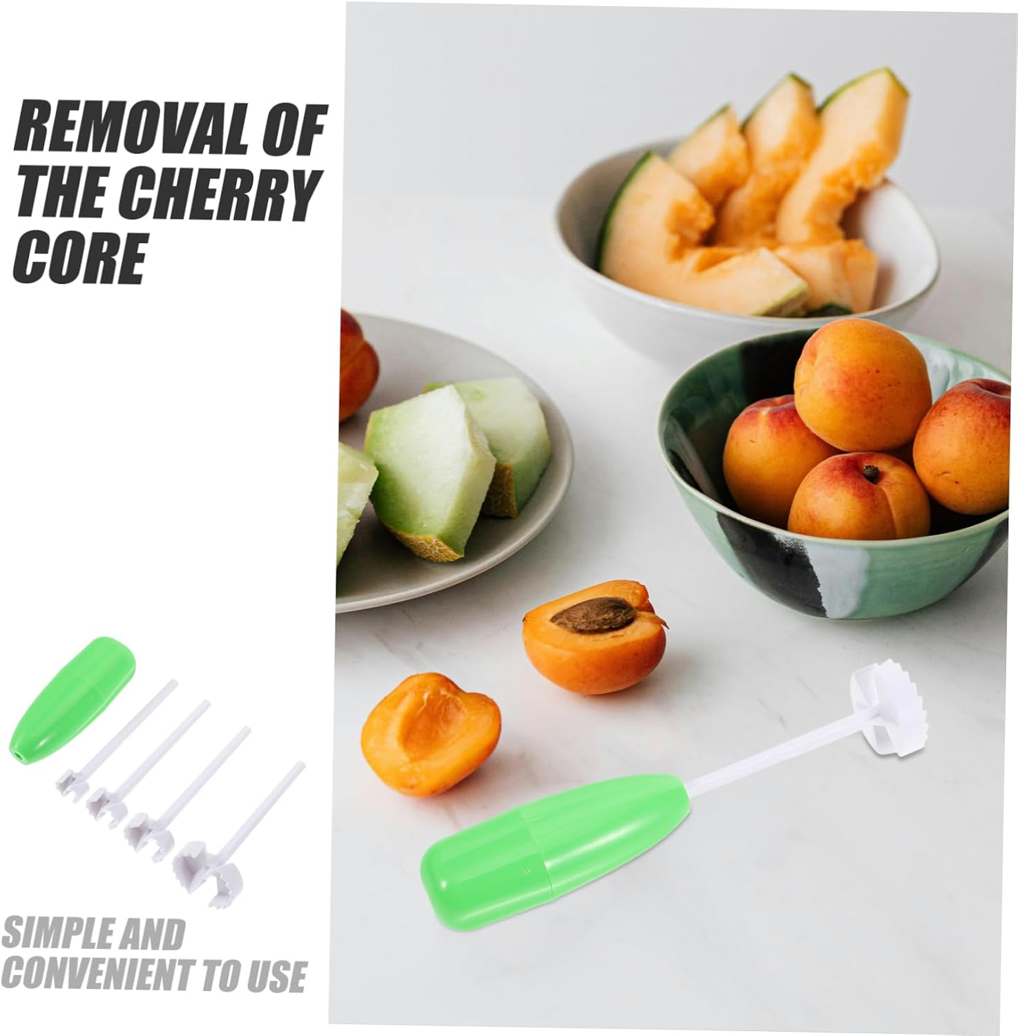 2Sets Multifunctional Cherry Pitter Tools Fruit Core Remover for Quick Cherry and Fruit Pitting Easy to Use Kitchen Gadgets Green and White