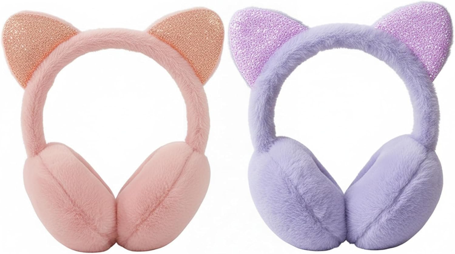 2Pcs Kids Ear Muffs Winter Cute Cat Ears Ear Muffs for Kids Warm Windproof Plush Girls Earmuffs for Winter Cold Weather
