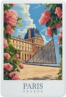 FZYZMSQ Paris Louvre Metal Sign Poster Vintage Travel Poster Wall Decor Printing Style8x12inch(20x30cm)