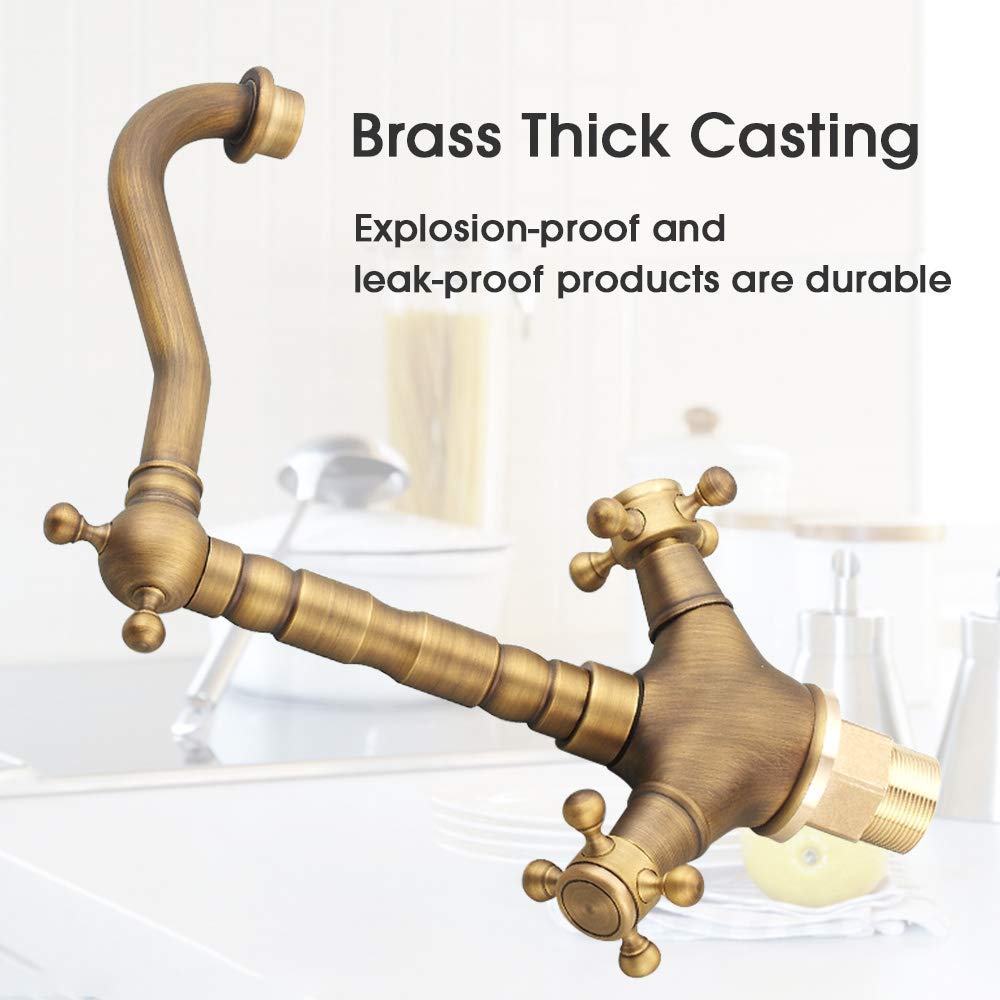 Rubinetto per lavabo in ottone antico, miscelatore retrò per bagno, rubinetto acqua calda e fredda girevole a 360°, design vintage, G1/2"