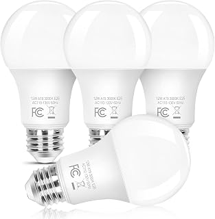 Brightever A19 LED Light Bulbs, 100 Watt Equivalent Light Bulbs Dimmable, Warm White 3000K, 1100 Lumens, Energy Efficient 12W, 4-Pack