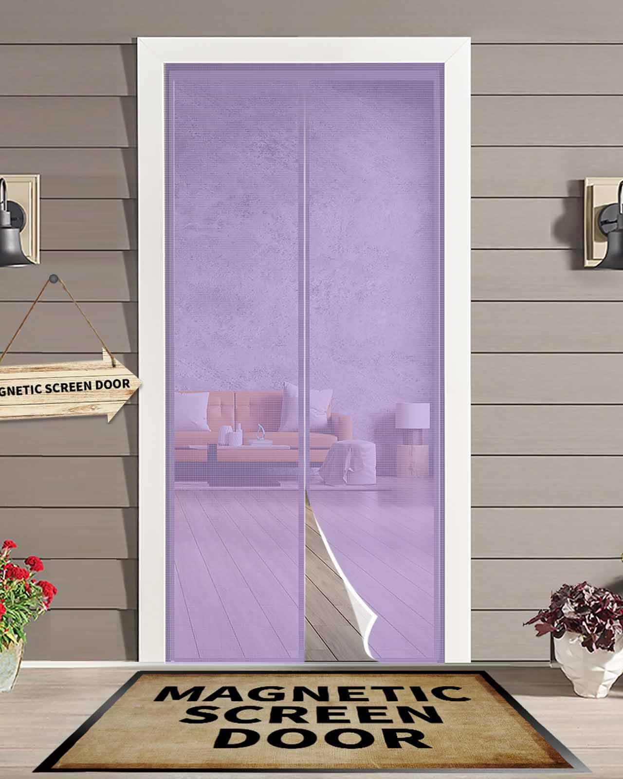 Lavendelviolette, berührungslose Magnet-Fliegengittertür 96,5 x 211 cm für Einzel-, Schiebe- und Haustüren