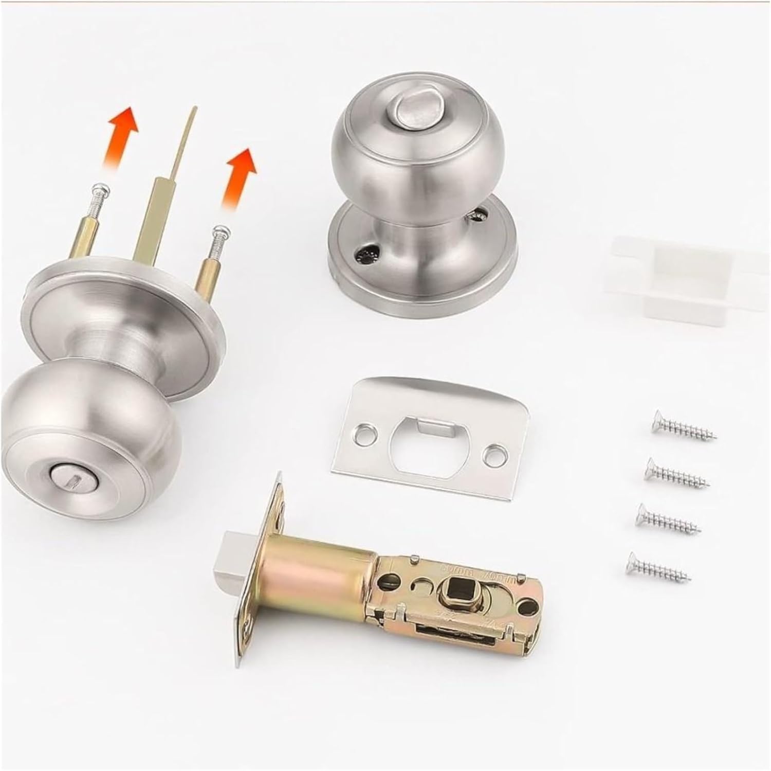 Modern Satin Nickel Privacy Door Knob - Keyless Lock Set for Interior & Exterior Doors